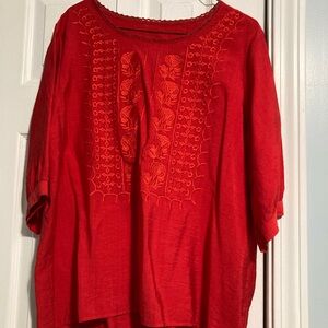 Red Embroidered Women's Top